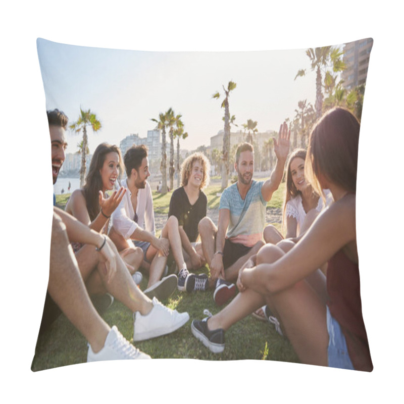 Personality  Group Of Friends Sitting In Circle Talking Outside Pillow Covers