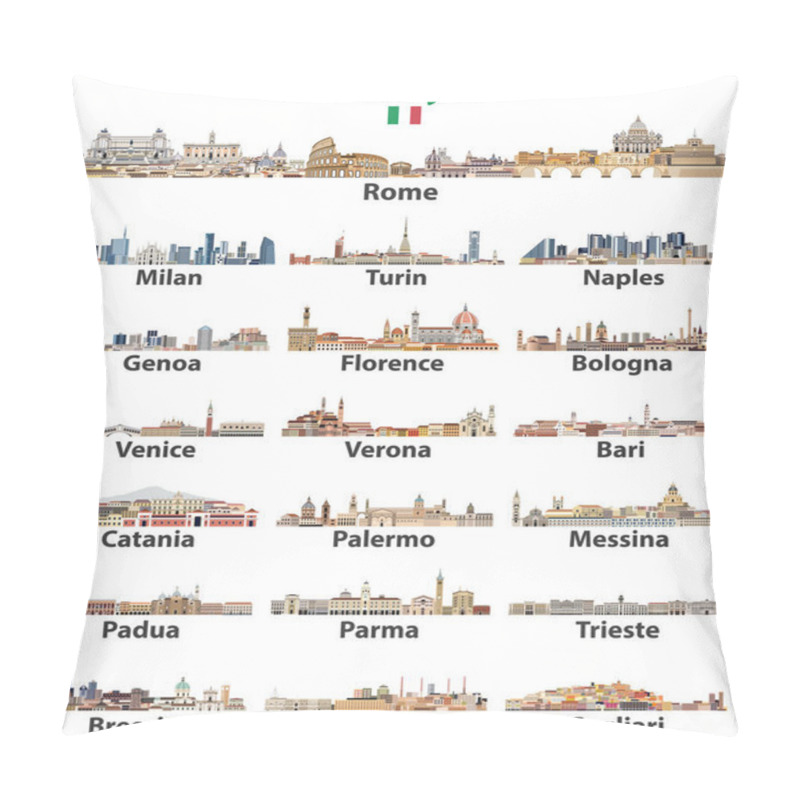 Personality  Italy Cities Cities Skylines Isolated On White Background. Vector High Detailed Illustration Pillow Covers