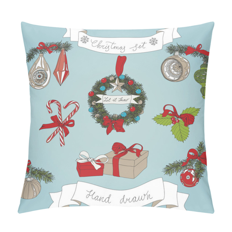 Personality  Vector Hand Drawn Christmas Set.  Pillow Covers