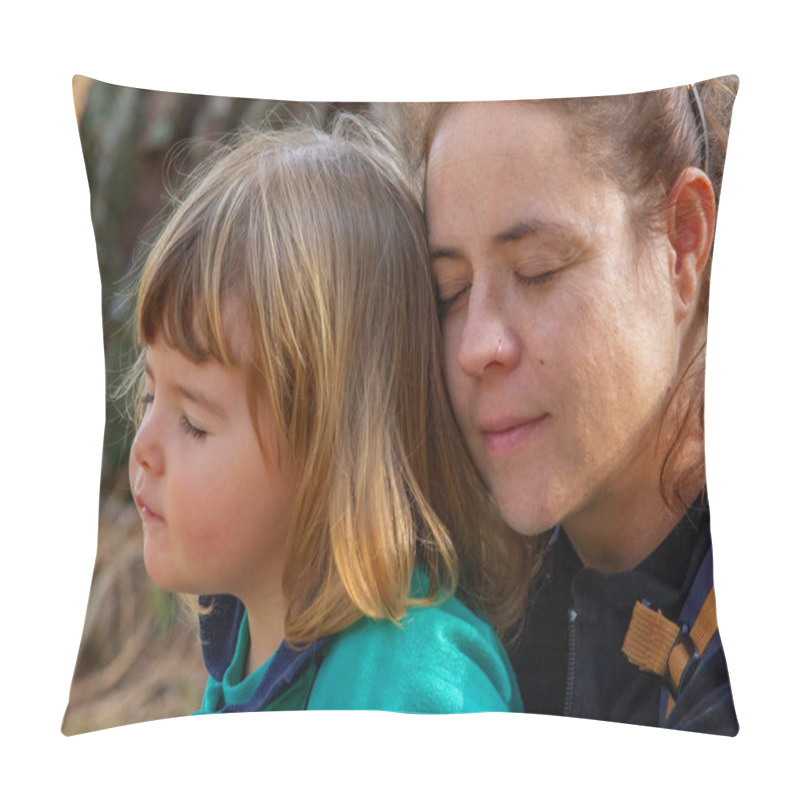 Personality  Tender Moment Of A Mother And Child Embracing With Closed Eyes In Nature Pillow Covers