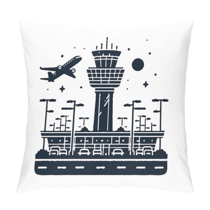 Personality  Airport Tower Icon Silhouette Vector With A Clean Design On A White Background, Ideal For Aviation-related Graphics, Travel Themes, And Navigation Projects, Representing Air Traffic Control And Airport Infrastructure Pillow Covers