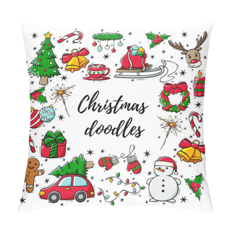 Personality  Hand Drawn Icon Set Of Christmas Decorations In Doodle Style. Christmas And New Year's Doodles. Vector Illustration Isolated On White Background. Pillow Covers