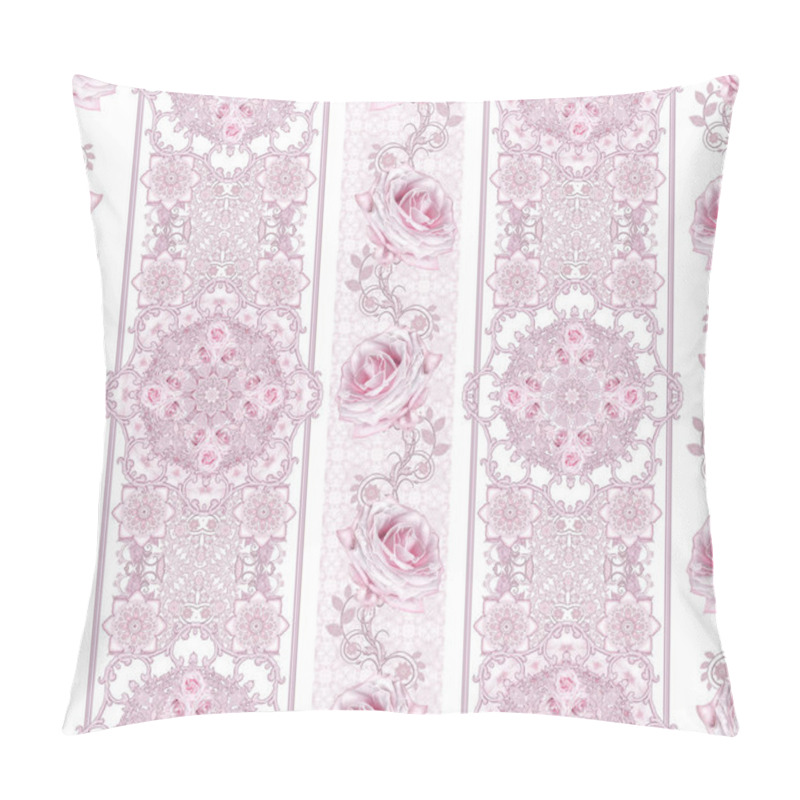 Personality  Seamless Pattern. Decorative Decoration, Paisley Element, Delicate Textured Silver Leaves Made Of Thin Lace And Pearls, Thread Of Beads, Bud Pastel Pink Rose. Openwork Weaving Delicate. Pillow Covers