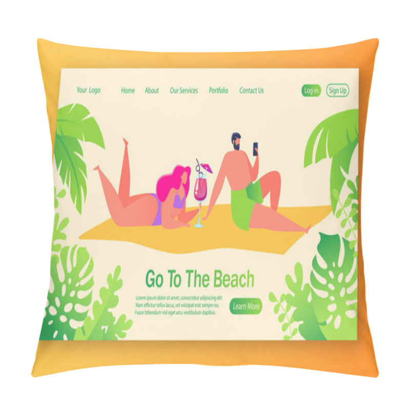 Personality  Concept Of Landing Page On Summer Vacation Theme. Outdoor Activity And Rest On The Beach.  Pillow Covers