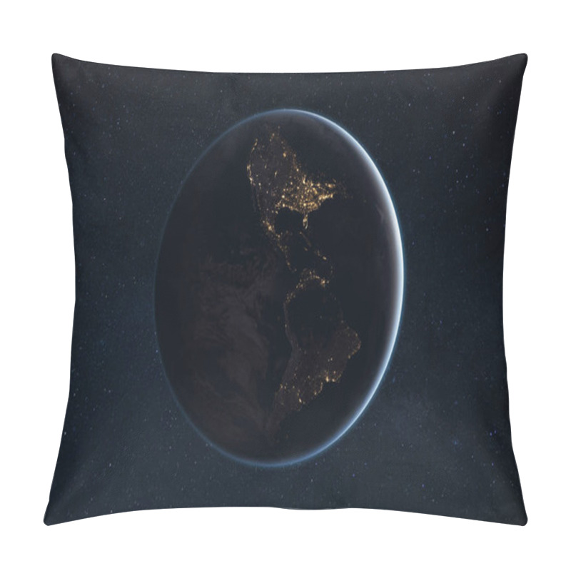 Personality  Beautiful Night Planet Earth With Cities Of South America And USA. Business And Communication, Concept. Amazing Starry Space And Blue Planet. Brazil, America, Canada, Mexico, Argentina Pillow Covers