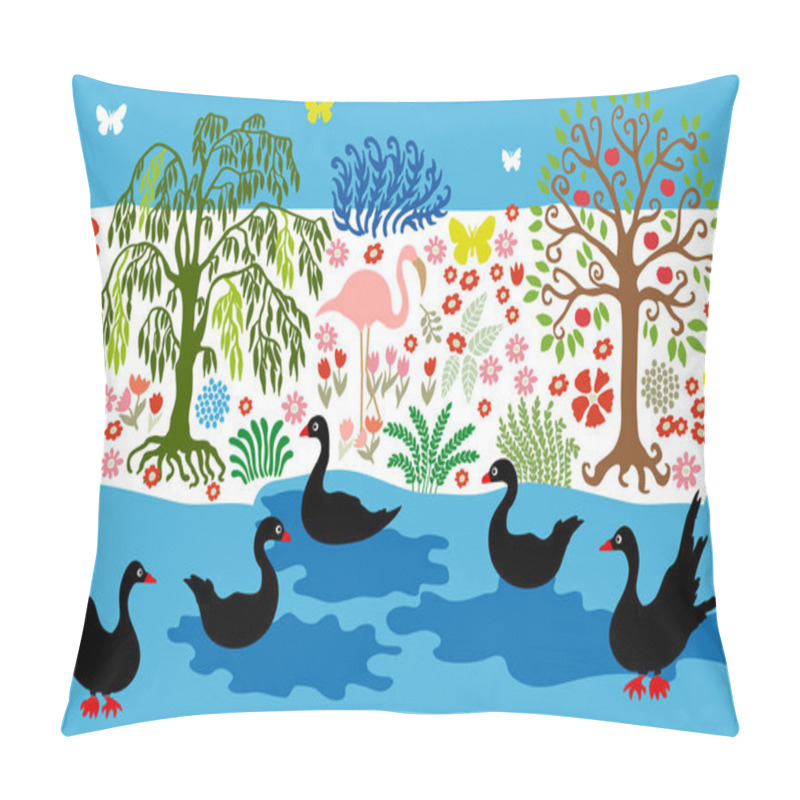 Personality  Quiet Lake With Swans. Pillow Covers