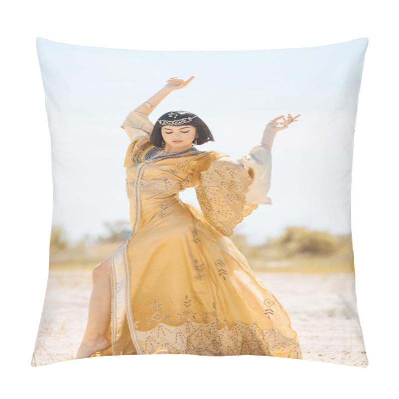 Personality  Beautiful Woman Like Egyptian Queen Cleopatra On In Desert Outdoor. Pillow Covers