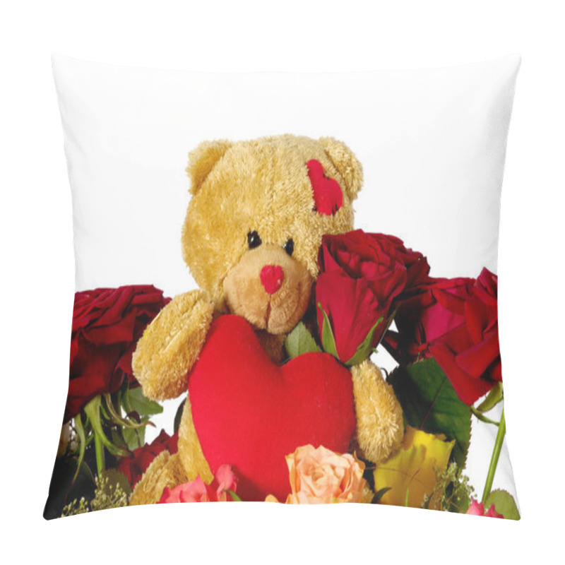 Personality  Teddy Bear Whit Flowers And Heart Pillow Covers