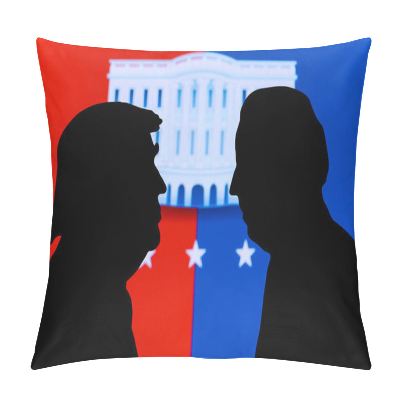 Personality  NEW YORK, USA, JUN 17, 2020: Silhouette Of Republican Candidate Donald Trump And Democratic Candidate Joe Biden. 2020 United States Presidential Election. US Vote, Concept Photo For November 3, 2020 Pillow Covers