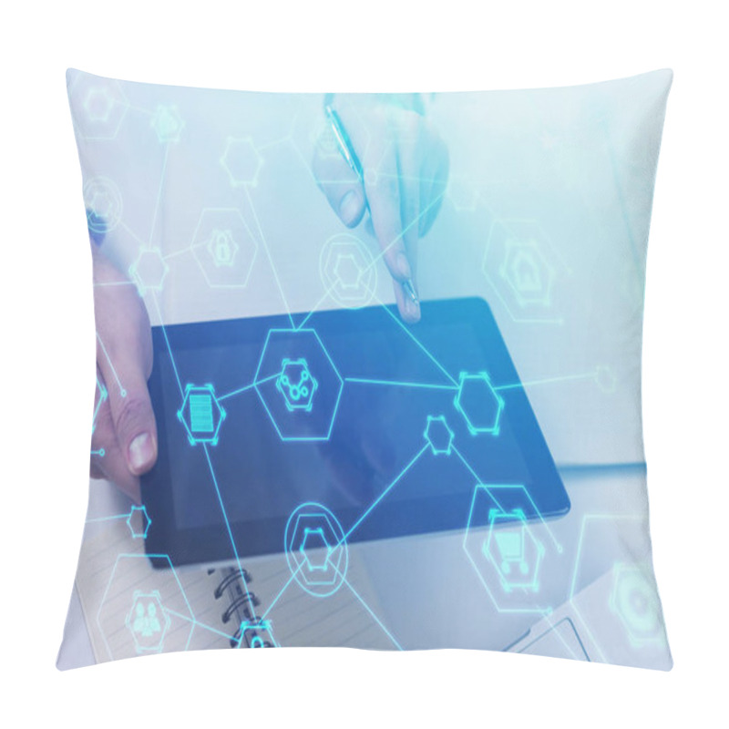 Personality  Businessman Hands With Tablet, Internet Icons Pillow Covers