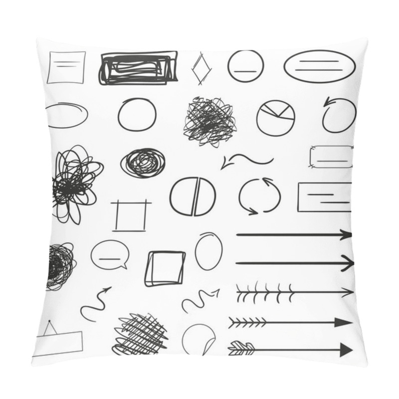 Personality  Infographic Elements Isolated On White. Set Of Different Indicator Signs. Sketchy Elements. Hand Drawn Frames And Arrows. Abstract Frameworks. Line Art. Black And White Illustration Pillow Covers