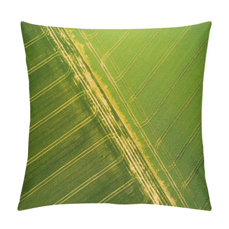 Personality  Aerial View To Green Wheat And Rapeseed Fields With Tractor Tracks Pillow Covers