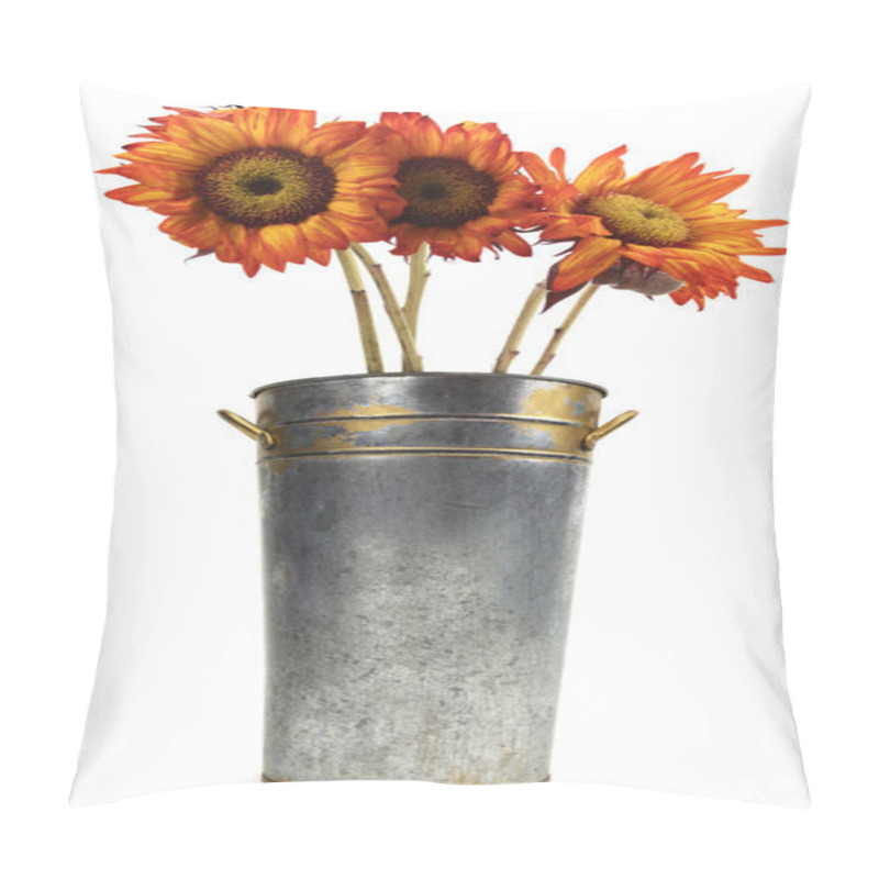 Personality  Isolated Metal Vase With Red Orange Sunflowers Pillow Covers