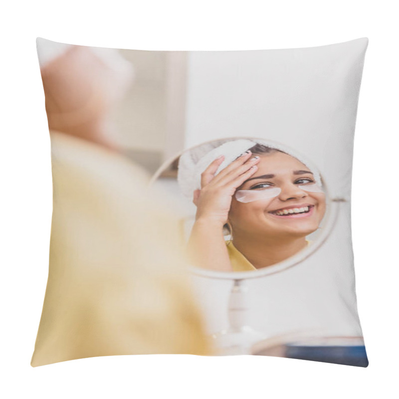 Personality  A Charming Young Girl Woke Up Early In The Morning In A Good Mood, Under The Eyes Of White Spots Against Swelling. Pillow Covers