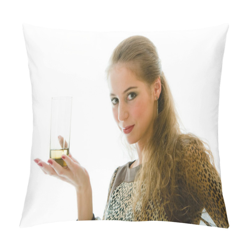 Personality  The Young Beautiful Woman With A Juice Glass Pillow Covers