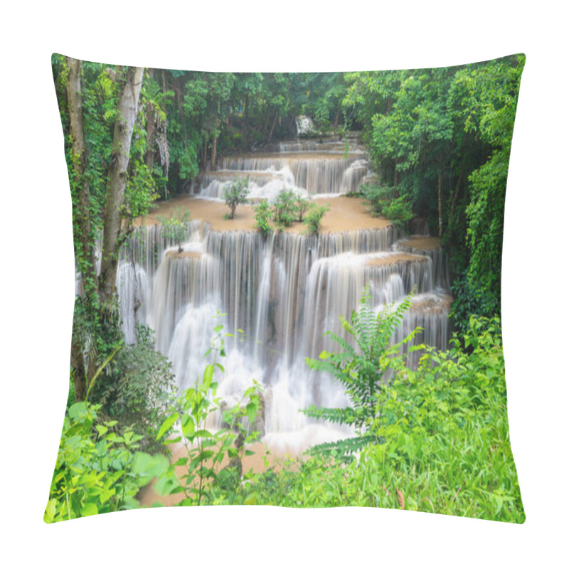 Personality  Huai Mae Kamin, Beautiful Waterfall, Travel Destination,  In Kanchanaburi, Thailand Pillow Covers