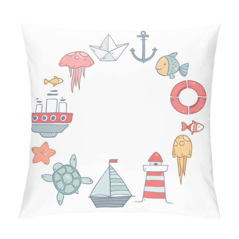 Personality  Summer Sea Cute Circle Frame.  Pillow Covers