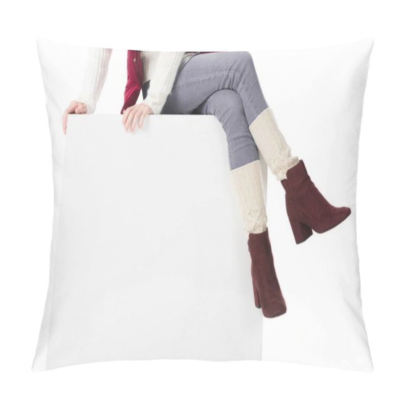 Personality  Girl Sitting On White Cube Pillow Covers