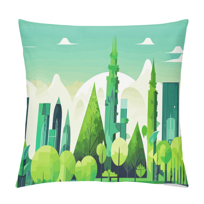 Personality  City Park In Flat Style. Green City Landscape. Vector Illustration Background Pillow Covers