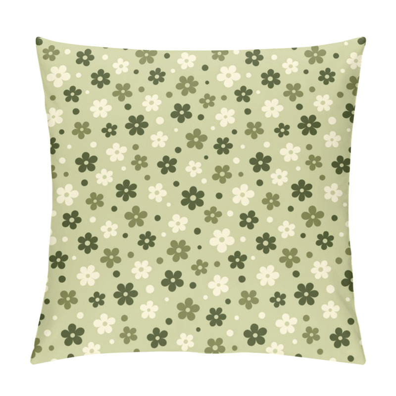 Personality  Vector Seamless Pattern With Stylized Olive Flowers And Dots. Minimalist Style. Green Shades Of Elements On Olive Background. The Simple Design Is Perfect For Nature Concept, Textile And Packaging Pillow Covers