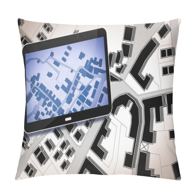 Personality  Imaginary Cadastral Map Of Territory With Buildings And Land Parcel - Concept With 3D Render Of A Digital Tablet Pillow Covers