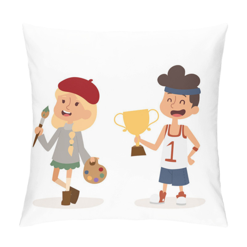 Personality  Cartoon Profession Kids Children Vector Set Illustration Person Childhood Painter Sportsman Uniform Worker Character Pillow Covers