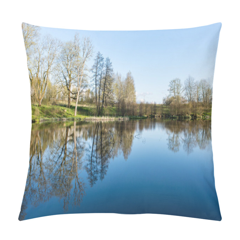 Personality  Scenic Reflections Of Trees And Clouds In Water Pillow Covers