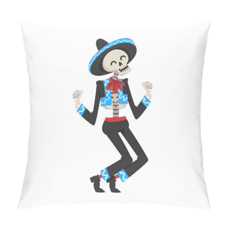 Personality  Dancing Skeleton In The Mexican National Costume, Day Of The Dead Dia De Los Muertos Concept Vector Illustration Pillow Covers