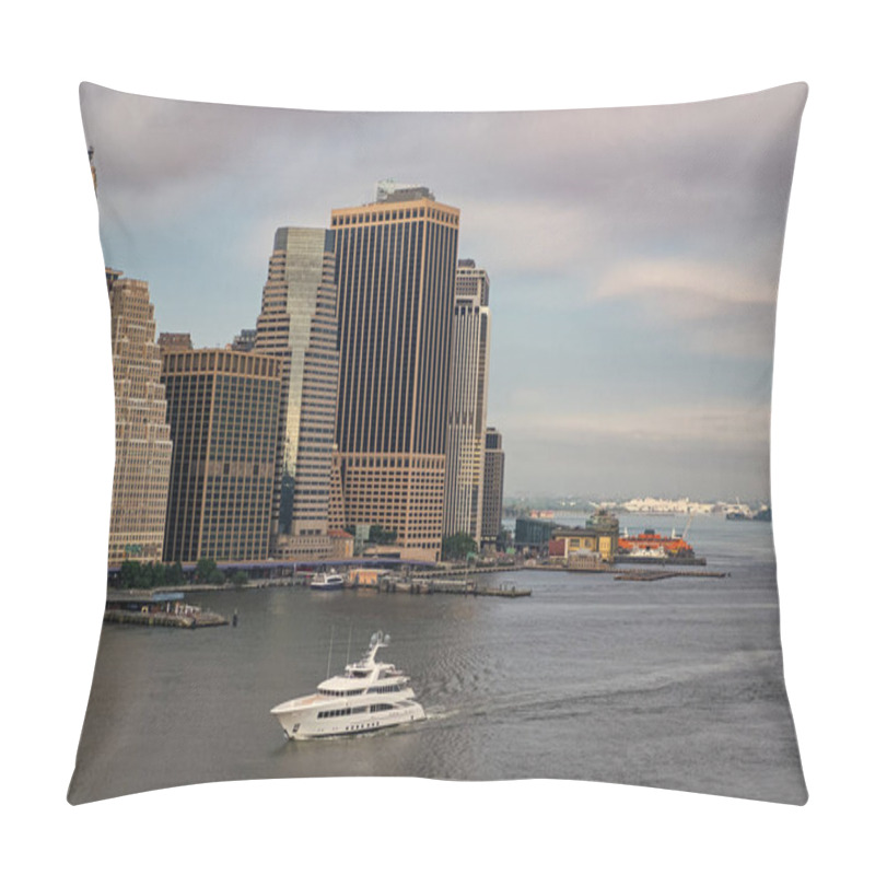 Personality  Horizon With Architecture. Cityscape Skyline Building Architecture. City Architectural Cityscape With Harbor. New York City Harbor. Cityscape In Metropolis City. City Downtown Skyline. Life In USA. Pillow Covers