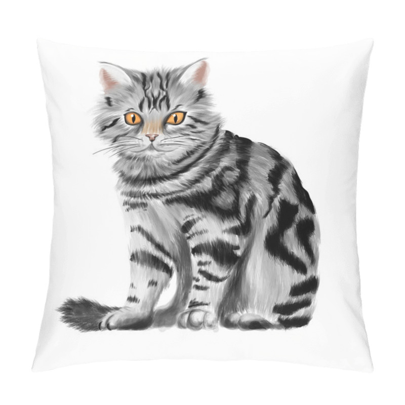 Personality  Vector Illustration Of Sitting Tabby Kitten Pillow Covers