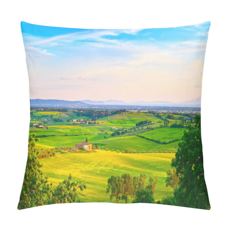 Personality  Maremma, Rural Sunset Landscape. Countryside Old Farm And Green  Pillow Covers