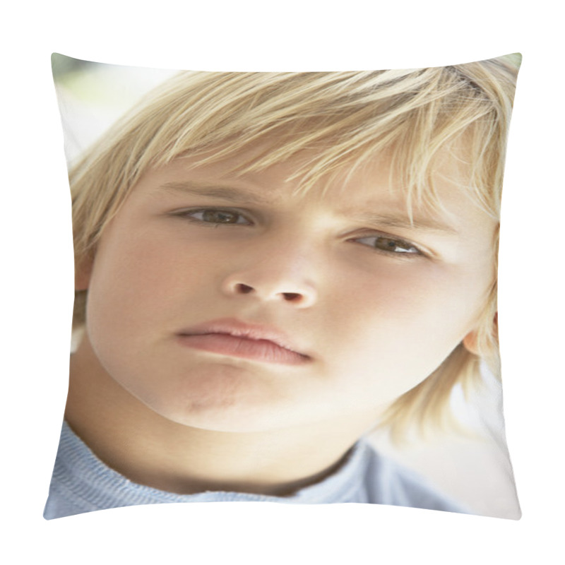 Personality  Portrait Of Young Boy Frowning Pillow Covers