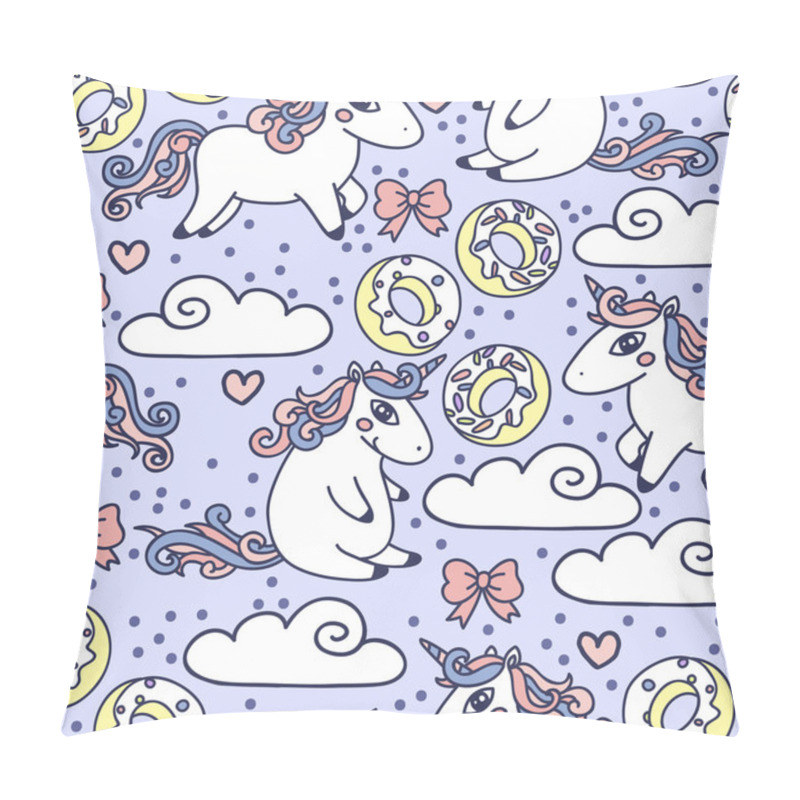 Personality  Seamless Background With Cute Doodle Unicorns And Sweets Pillow Covers