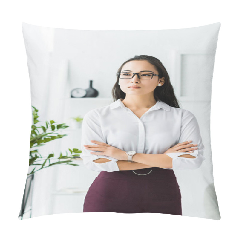 Personality  Beautiful Confident Asian Businesswoman In Formal Wear And Glasses With Arms Crossed In Office Pillow Covers