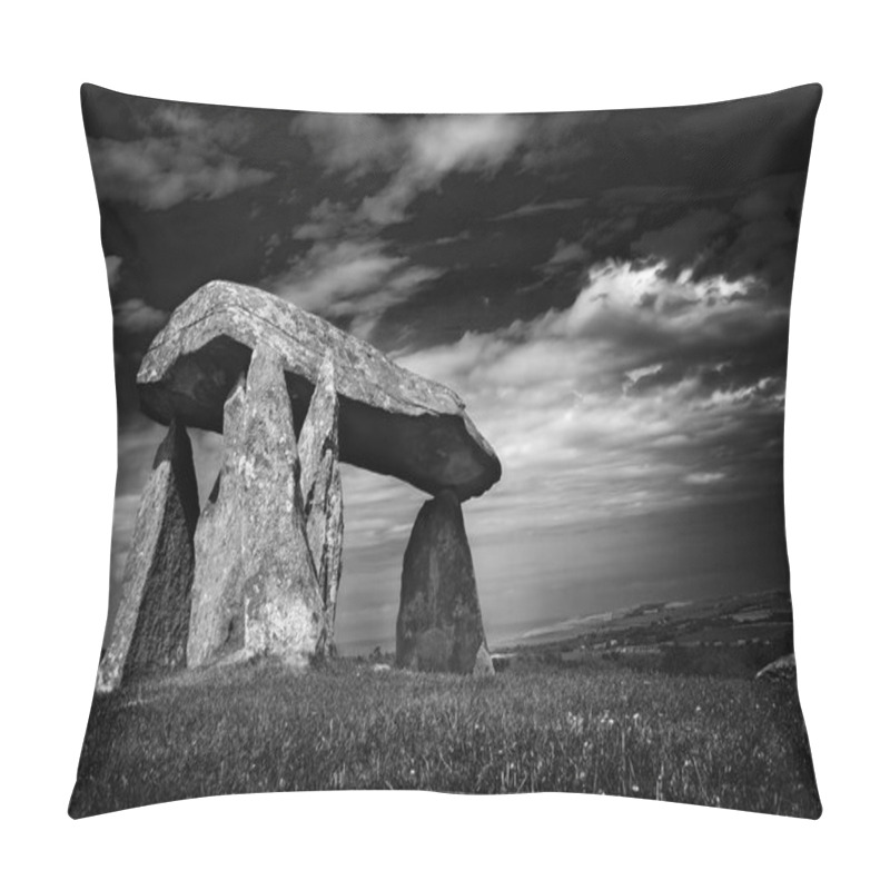 Personality  Pentre Ifan A Prehistoric Megalithic Stone Burial Chamber Dating From Approx 3500BC In Pembrokeshire Wales UK A Popular Travel Destination Landmark Locations Monochrome Image Stock Photo Pillow Covers