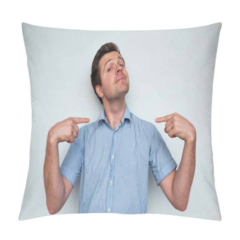 Personality  Self-satisfied And Proud Caucasian Young Man Looks Forward Pillow Covers