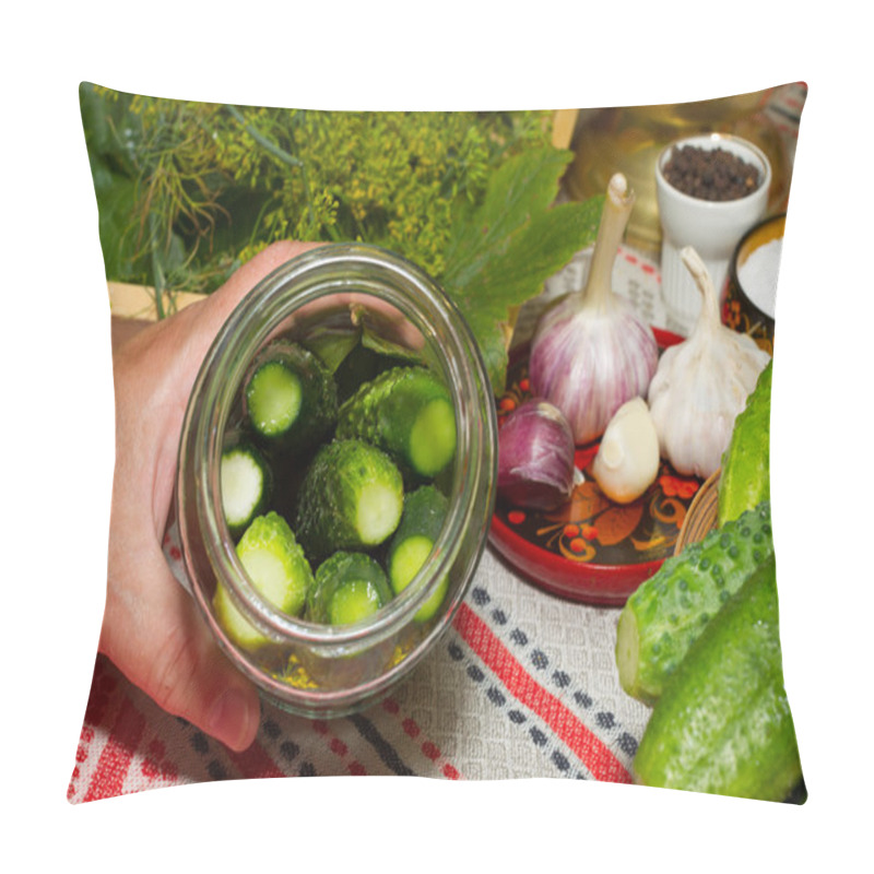 Personality  Pickling Cucumbers, Pickling - Hands Close-up, Cucumber, Herbs,  Pillow Covers