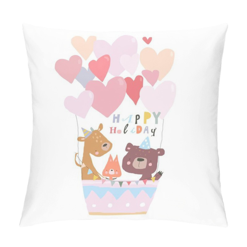 Personality  Birthday Card With Cute Animals Flying On Hot Air Balloon Pillow Covers