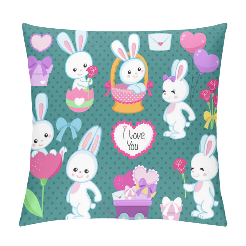 Personality  Collection Of Cute Cartoon Rabbits Spring. Pillow Covers