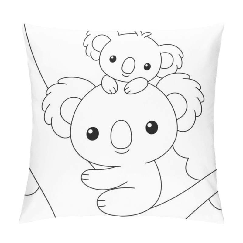 Personality  Cute Kawaii Cartoon Character Koala Mom And Baby On The Tree Coloring Page. Mother's Day Vector Printable Worksheets For Preschool.  Pillow Covers