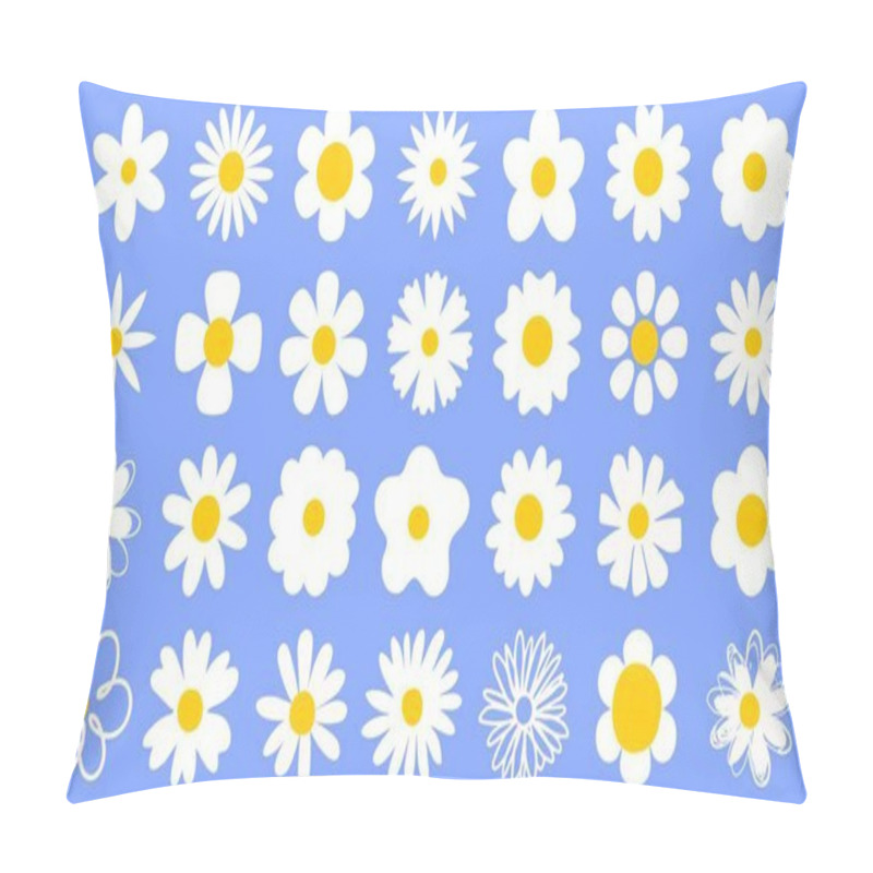 Personality  Cartoon Daisy Logo Designs, Chamomile Flower Icons. Flat Spring Floral Elements. Blossom Flowers With White Petals. Doodle Daisy Vector Set Of Cartoon Spring Decoration Illustration Pillow Covers