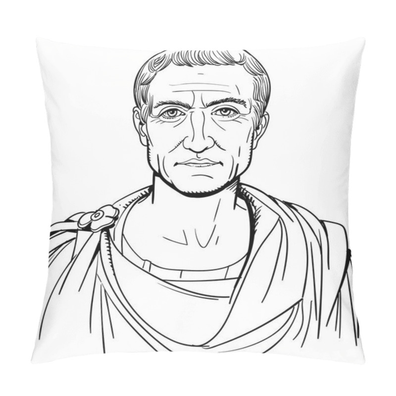 Personality  Roman Emperor Julius Caesar Portrait In Line Art Illustration. Pillow Covers