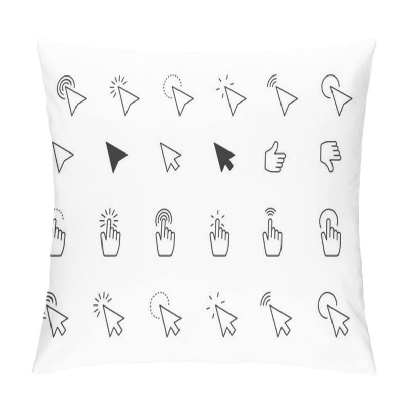 Personality  Mouse Arrow Cursor. Ui Interface Pointer Hand Digital Symbols For Computer Display Screen. Vector Interactive Icons Set Pillow Covers