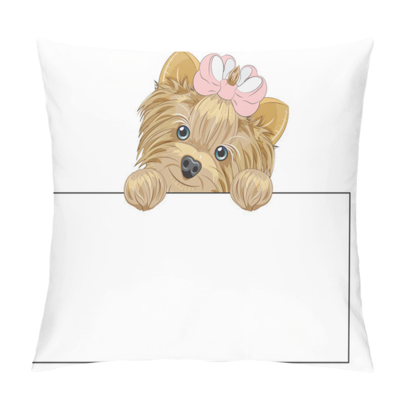 Personality  Lovely Vector Puppy, Dog With A Bow Dog Frame. Picture In Hand Drawing Cartoon Style, For T-shirt Wear Fashion Print Design, Greeting Card, Postcard. Party Invitation. Pillow Covers