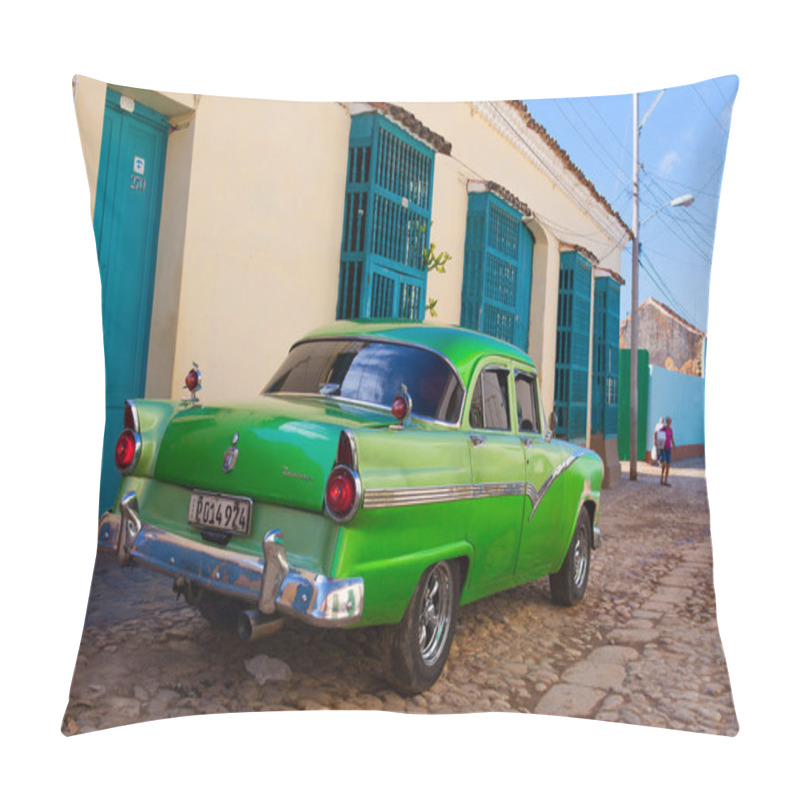 Personality  Old American Car On The Road In Trinidad, Cuba. Pillow Covers