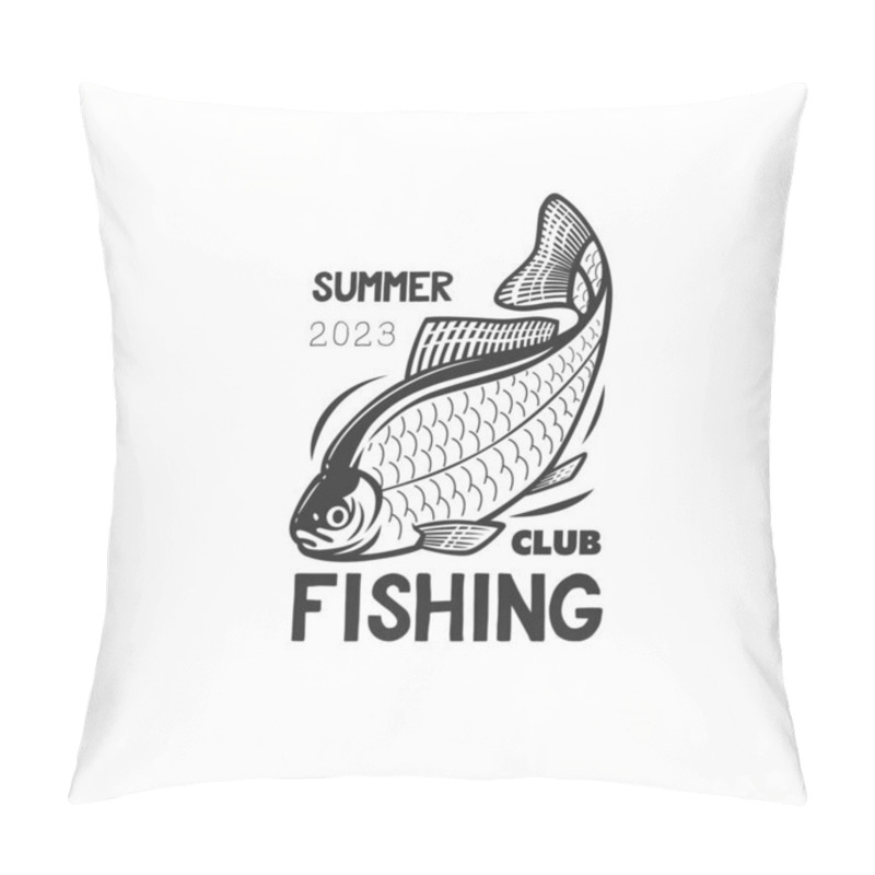 Personality  Monochrome Illustration With A Fish Logo For Design On A Fishing Theme. Pillow Covers