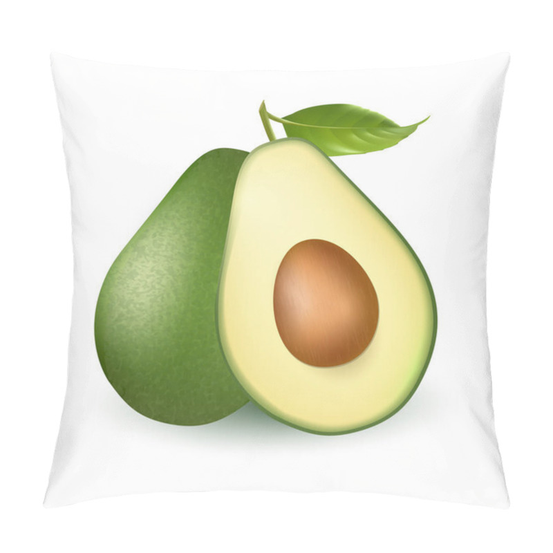 Personality  Vector Realistic Fresh Fruit Avocado Isolated On White Background. Whole And Cut In Half Avocado With Pit Pillow Covers