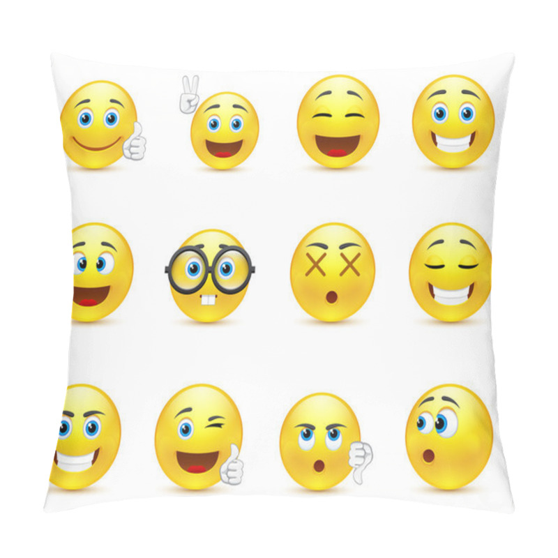 Personality  Smiley Faces Images Expressing Different Emotions Pillow Covers