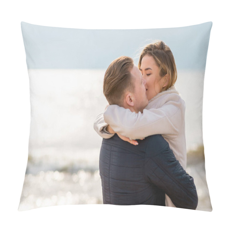 Personality  Young Couple Enjoying On A Coast And Enjoying Each Other.Summer,spring,autumn Vacation. Pillow Covers