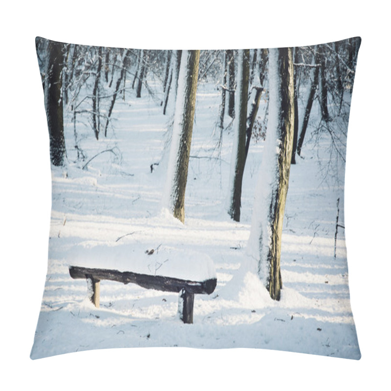 Personality  Snow Covered Bench In Winter Forest Pillow Covers